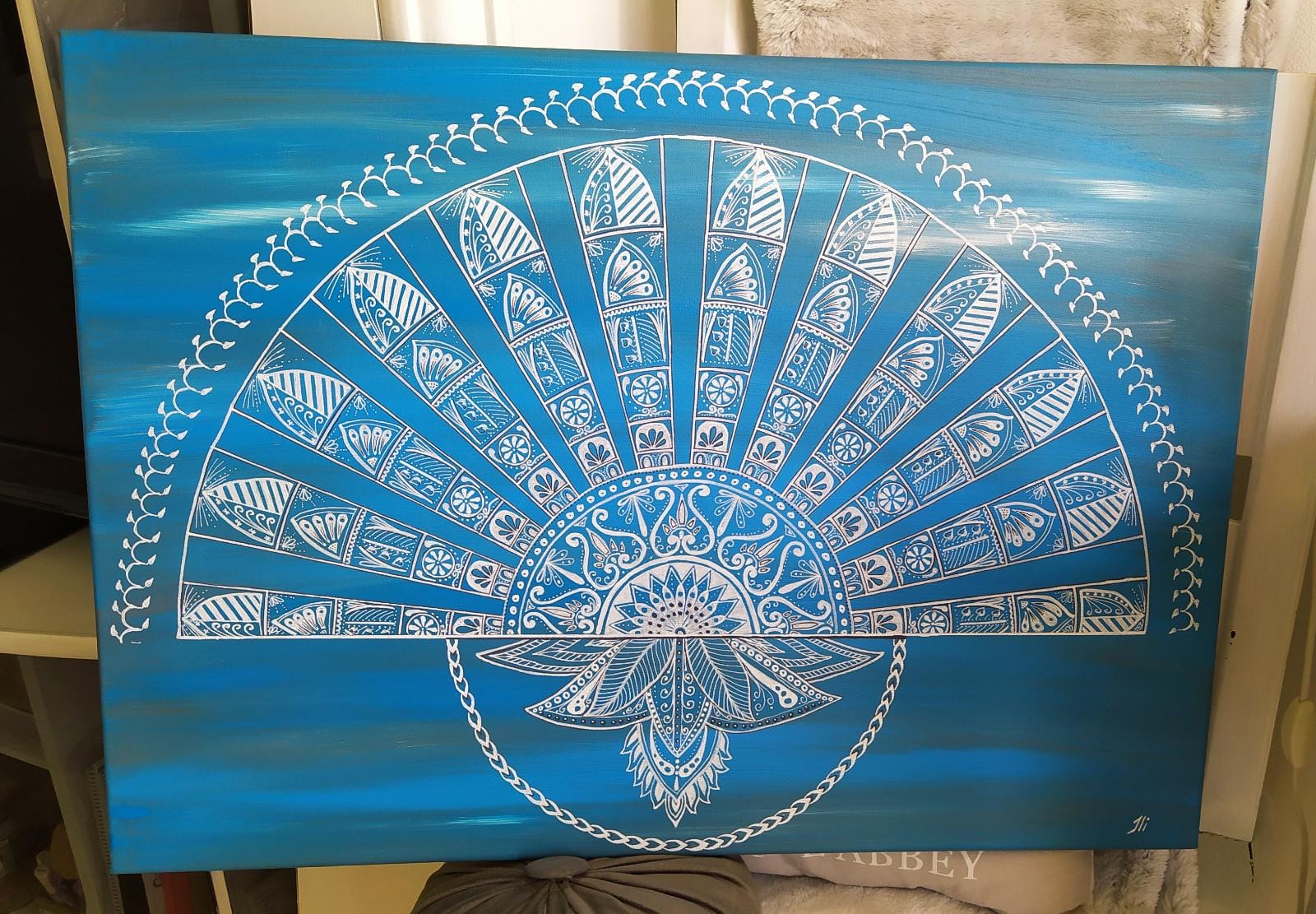Mandala modro bílá 70 x 50 cm
